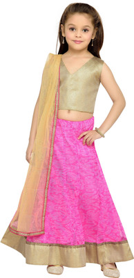

Kay Girls Lehenga Choli Fusion Wear, Ethnic Wear Self Design Lehenga, Choli and Dupatta Set(Pink, Pack of 1), Gold;pink