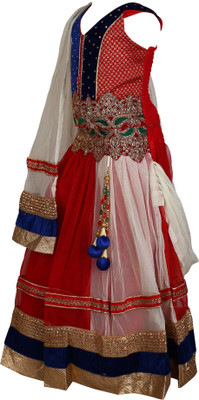 

Crazeis Girls Lehenga Choli Ethnic Wear Embroidered Lehenga, Choli and Dupatta Set(Multicolor, Pack of 1, Blue & red & white
