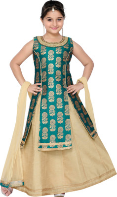 

Adiva Girls Lehenga Choli Ethnic Wear, Western Wear Self Design Lehenga, Choli and Dupatta Set(Multicolor, Pack of 1, Green