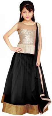 

Smartlook Girls Lehenga Choli Ethnic Wear Solid Ghagra, Choli, Dupatta Set(Black, Pack of 1