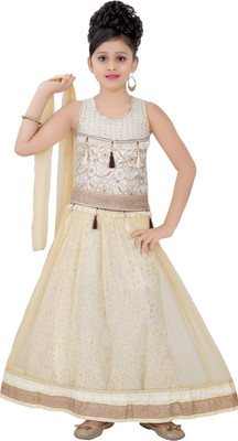 

Haazra Girls Lehenga Choli Ethnic Wear Self Design Lehenga, Choli and Dupatta Set(White, Pack of 1, Cream