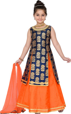

Adiva Girls Lehenga Choli Ethnic Wear, Western Wear Self Design Lehenga, Choli and Dupatta Set(Multicolor, Pack of 1, Blue