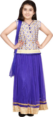 

DHANYA Girls Lehenga Choli Ethnic Wear Embellished Lehenga Choli(Blue, Pack of 1