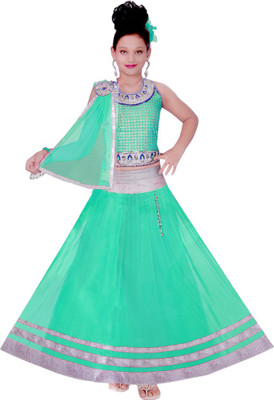 

DHANYA Girls Lehenga Choli Ethnic Wear Self Design Lehenga, Choli and Dupatta Set(Green, Pack of 1