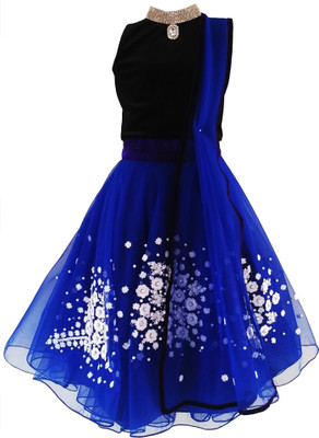 

Angel Wears Girls Lehenga Choli Fusion Wear, Ethnic Wear Self Design Lehenga, Choli and Dupatta Set(Blue, Pack of 1, Royal blue:black