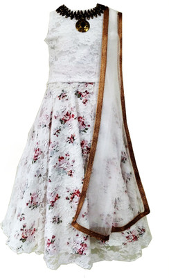 

Angel Wears Baby Girls Lehenga Choli Fusion Wear, Ethnic Wear Self Design, Printed Lehenga, Choli and Dupatta Set(White, Pack of 1