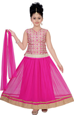

Haazra Girls Lehenga Choli Ethnic Wear Self Design Lehenga, Choli and Dupatta Set(Pink, Pack of 1