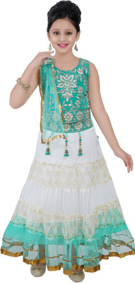 

Haazra Girls Lehenga Choli Ethnic Wear Self Design Lehenga, Choli and Dupatta Set(Green, Pack of 1