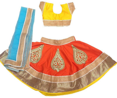 AGLARE Girls Lehenga Choli Ethnic Wear Embroidered Lehenga, Choli and Dupatta Set(Yellow, Pack of 1)