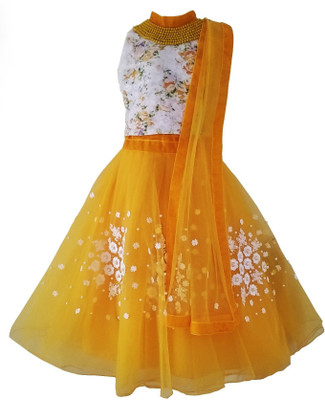

Angel Wears Girls Lehenga Choli Fusion Wear, Ethnic Wear Self Design Lehenga, Choli and Dupatta Set(Yellow, Pack of 1