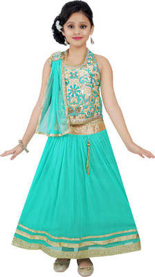 

Haazra Girls Lehenga Choli Ethnic Wear Self Design Lehenga, Choli and Dupatta Set(Green, Pack of 1