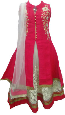 

Pogo Girls Lehenga Choli Fusion Wear, Ethnic Wear Self Design Lehenga, Choli and Dupatta Set(Multicolor, Pack of 1, Pink