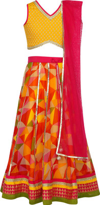 

Stop By Shoppers Stop Girls Lehenga Choli Ethnic Wear Geometric Print Ghagra, Choli, Dupatta Set(Yellow, Pack of 1