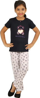 

Sand Beach Kids Nightwear Girls Printed Cotton(Multicolor Pack of 1, Navy;navy white