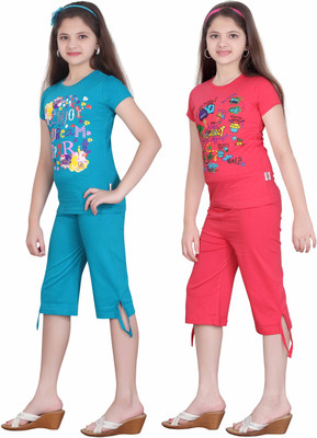 

Sini Mini Kids Nightwear Girls Solid, Printed Cotton(Multicolor Pack of 2