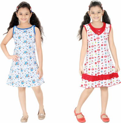 

Red Rose Kids Nightwear Girls Printed Cotton(Multicolor Pack of 2, Blue;red