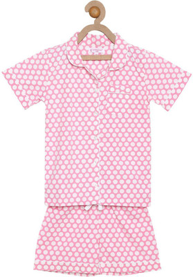 

Hypernation Kids Nightwear Boys & Girls Polka Print Cotton(Pink Pack of 1