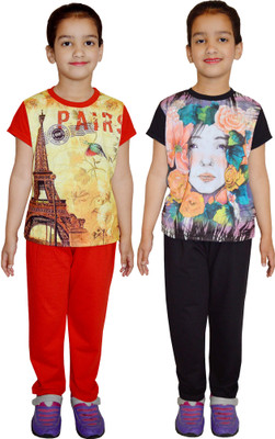 

Shaun Kids Nightwear Girls Printed Cotton(Multicolor Pack of 2, Black;red