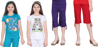 

Sini Mini Kids Nightwear Girls Solid, Printed Cotton(Multicolor Pack of 2
