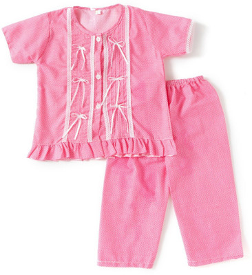 

BownBee Kids Nightwear Girls Self Design Cotton(Pink Pack of 1