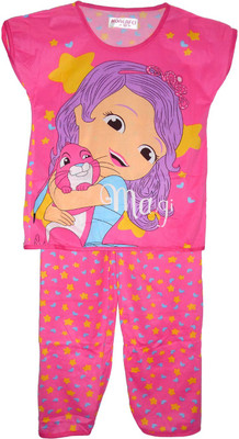 

Cute Raskals Kids Nightwear Girls Graphic Print Cotton(Pink Pack of 1