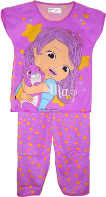 

Cute Raskals Kids Nightwear Girls Graphic Print Cotton(Purple Pack of 1