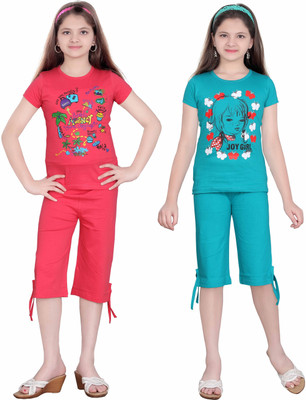 

Sini Mini Kids Nightwear Girls Printed, Solid Cotton(Multicolor Pack of 2