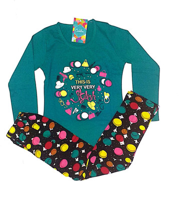 

Cuddlezz Kids Nightwear Girls Printed Cotton(Green Pack of 1
