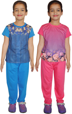 

Shaun Kids Nightwear Girls Printed Cotton(Multicolor Pack of 2, Light blue;pink