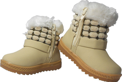 

WTdesign Girls Slip on Casual Boots(Beige, Off white