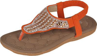 

Yellow Bee Girls Strap Kolhapuris(Orange