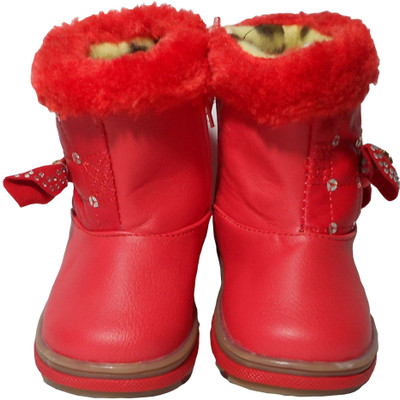

WTdesign Girls Slip on Casual Boots(Red, Off white
