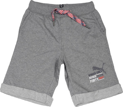 

Puma Short For Boys Solid Cotton Polyester Blend(Grey, Pack of 1, Medium gray heather