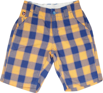 

US Polo Kids Short For Boys Casual Checkered Cotton(Yellow, Dk. green