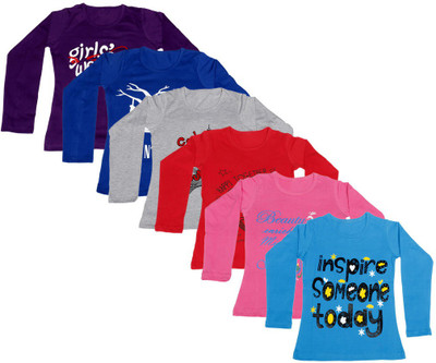 

IndiWeaves Girls Printed Cotton T Shirt(Multicolor, Pack of 6, Blue;grey;pink;purple;red