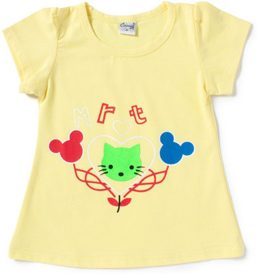 Camey Girls Printed T Shirt(Yellow
