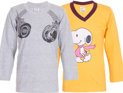 

Ultra Fit Boys Printed Cotton T Shirt(Multicolor, Pack of 2), Grey;yellow