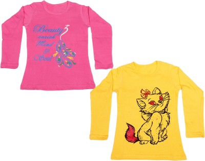 

IndiWeaves Girls Printed Cotton T Shirt(Multicolor, Pack of 2, Pink;yellow