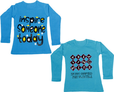 

IndiWeaves Girls Printed Cotton T Shirt(Multicolor, Pack of 2, Blue