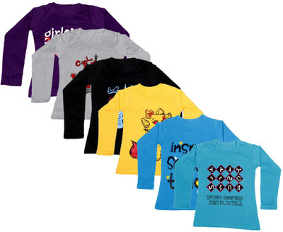 

IndiWeaves Girls Printed Cotton T Shirt(Multicolor, Pack of 6, Black;blue;grey;purple;yellow
