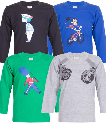 

Ultra Fit Boys Printed Cotton T Shirt(Multicolor, Pack of 4, Blu;dgry;grn;gry