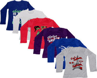 

IndiWeaves Girls Printed Cotton T Shirt(Multicolor, Pack of 6, Blue;dark blue;grey;purple;red;white
