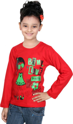 

IndiWeaves Girls Printed Cotton T Shirt(Red, Pack of 1