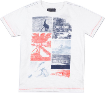 Cherokee Boys Printed Cotton T Shirt(White, Pack of 1