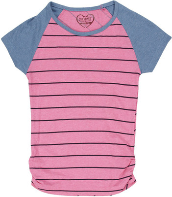 

Cherokee Girls Striped Cotton T Shirt(Pink, Pack of 1