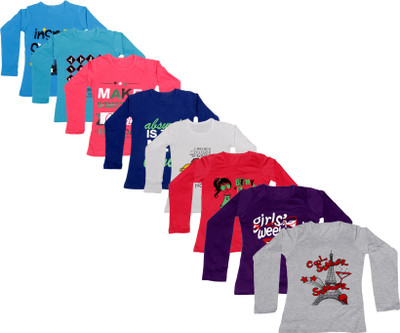 

IndiWeaves Girls Printed Cotton T Shirt(Dark Blue, Pack of 8, Blue;dark blue;pink;purple;red;white