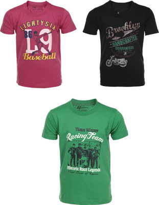 

AJ Dezines Boys Graphic Print Cotton T Shirt(Multicolor, Pack of 3, Pink & black & green