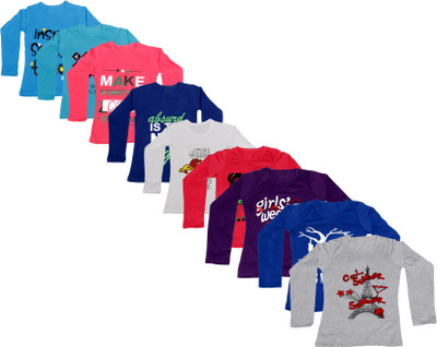 

IndiWeaves Girls Printed Cotton T Shirt(Dark Blue, Pack of 9, Blue;dark blue;grey;pink;purple;red;white