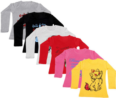 

IndiWeaves Girls Printed Cotton T Shirt(Multicolor, Pack of 6, Black;grey;pink;red;white;yellow