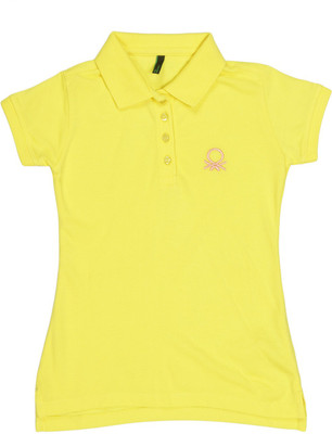 

United Colors of Benetton Girls Solid Cotton T Shirt(Yellow, Pack of 1, 1aw